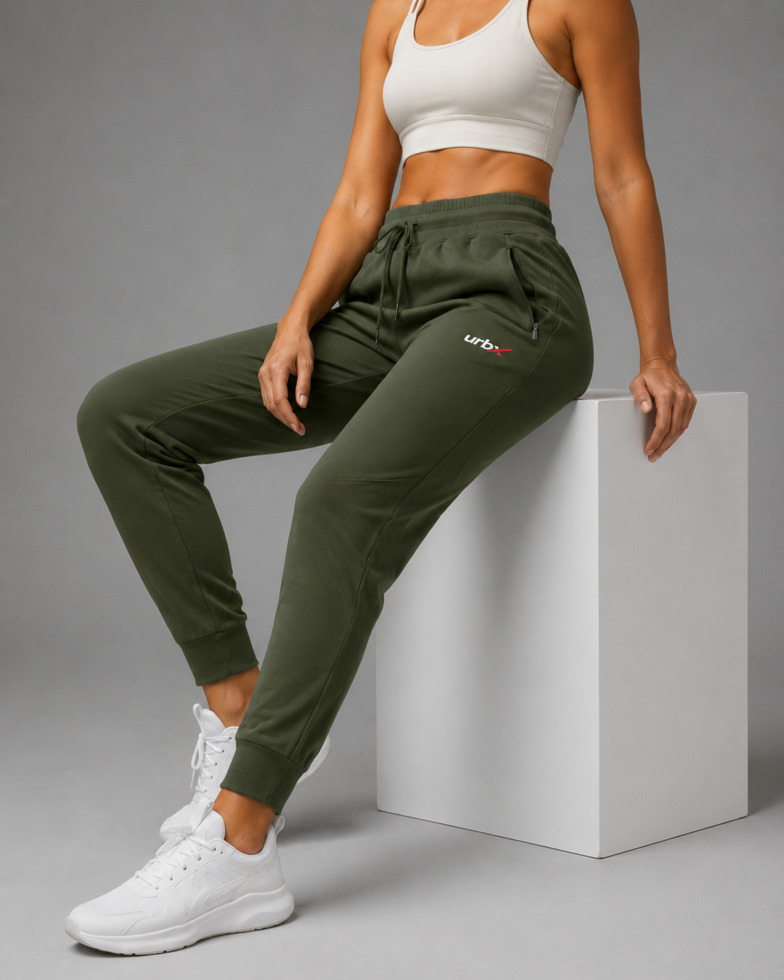 URBX Women Tapered Training Pants Olive - Back Full Body