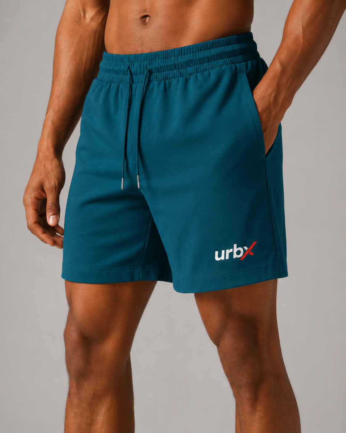 URBX Training Shorts Teal – Front relaxed pose