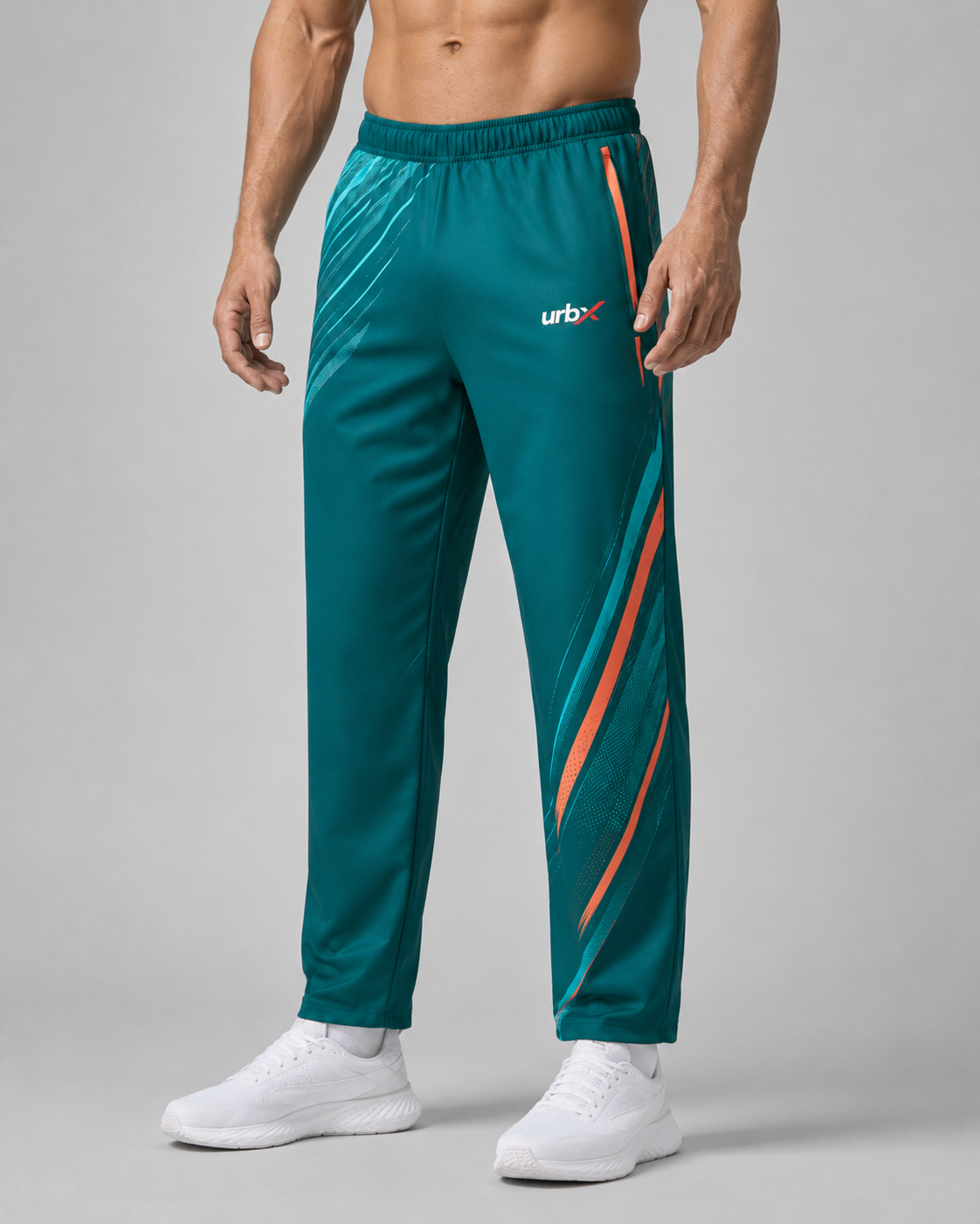 URBX Graphic Performance Pants Teal – Front angle view 2