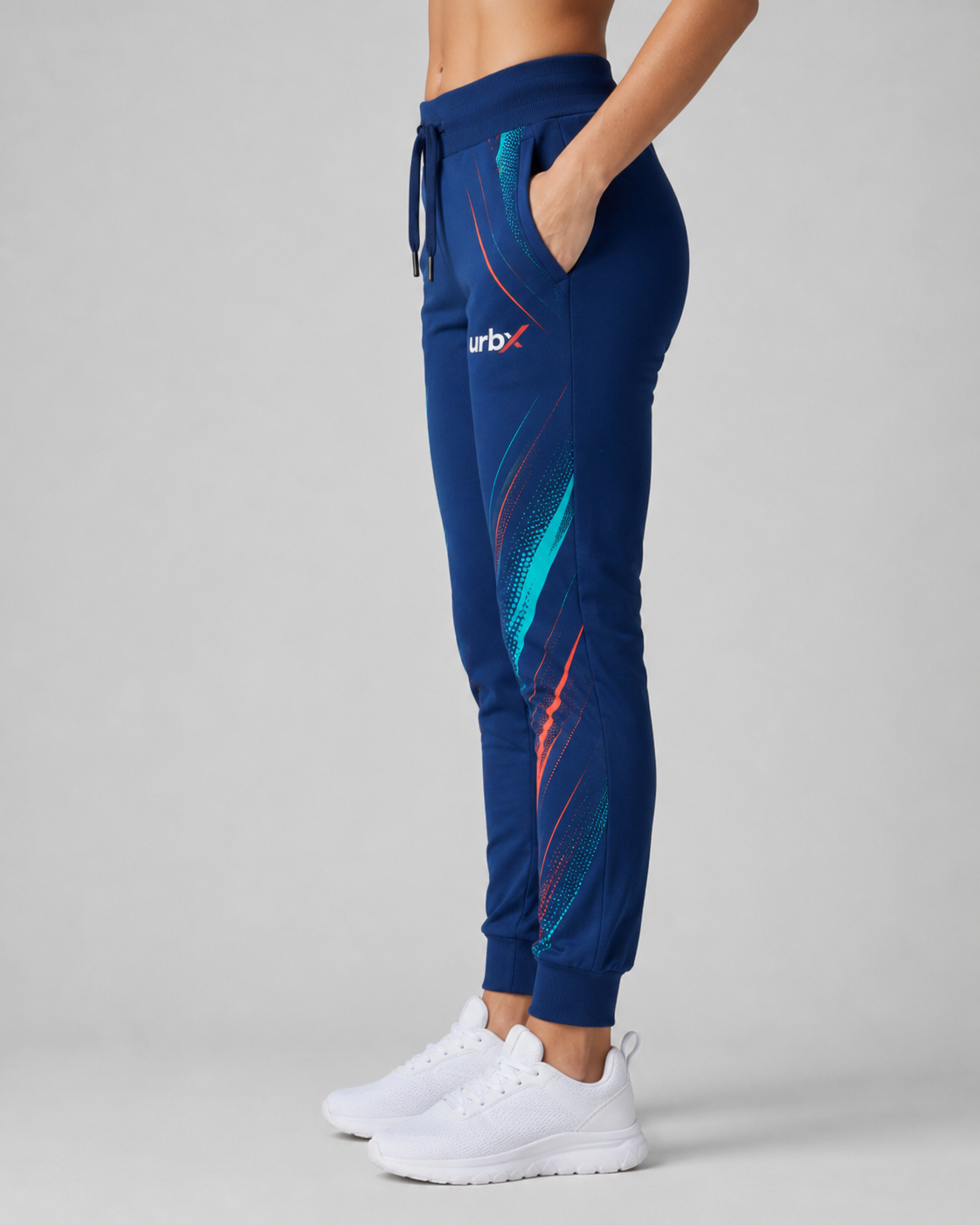 URBX Graphic Performance Joggers Navy Blue – Side view