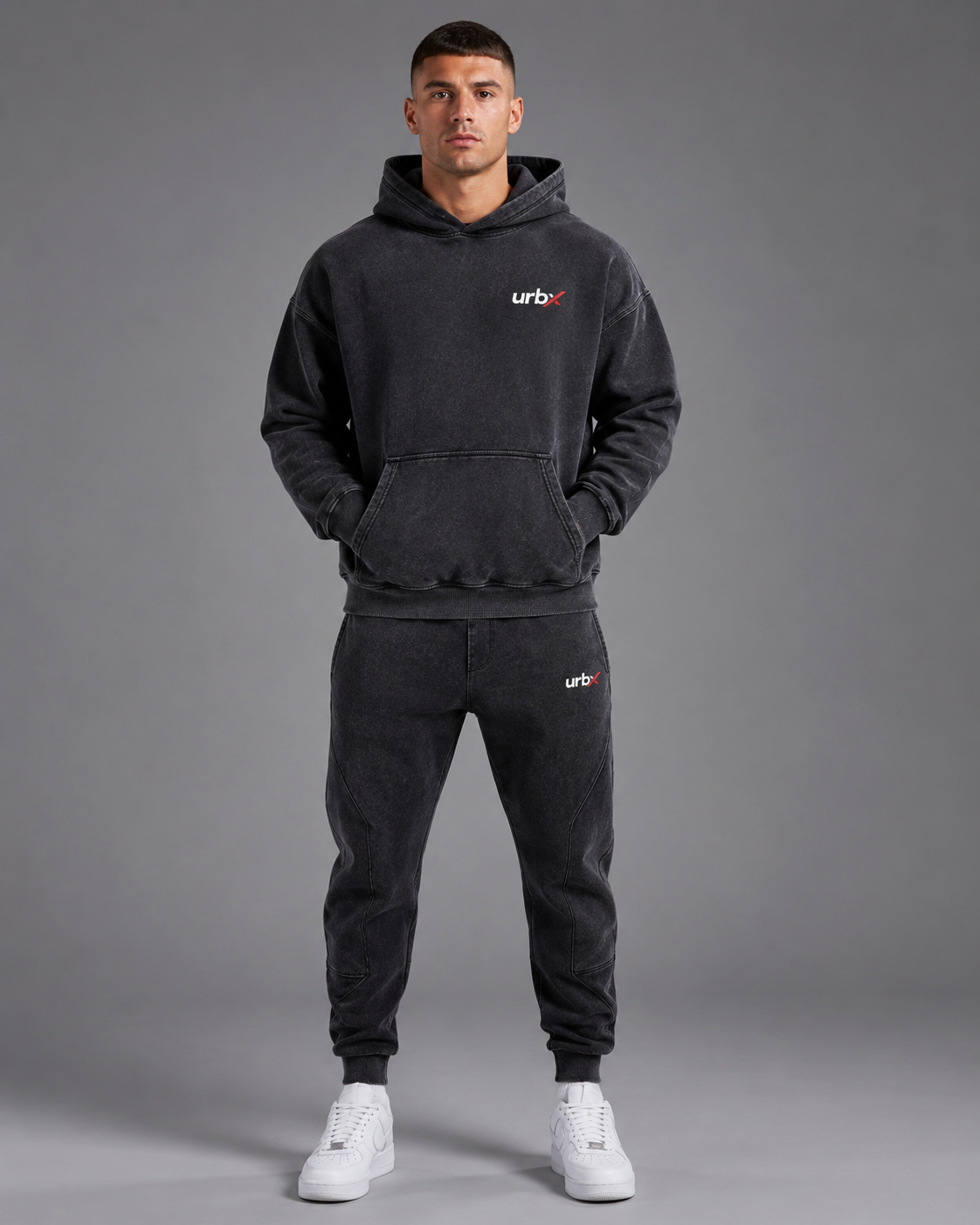 URBX Washed Oversized Tracksuit Washed Black - Front view