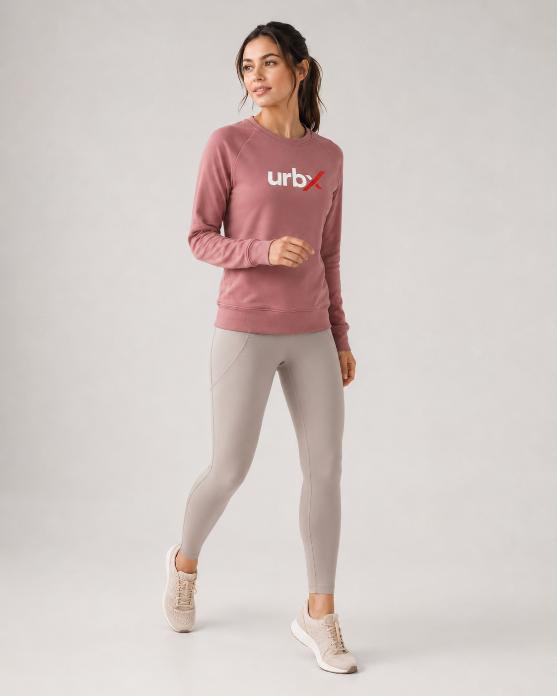 URBX Signature Crew Neck Sweatshirt Dusty Rose - Full Body Front