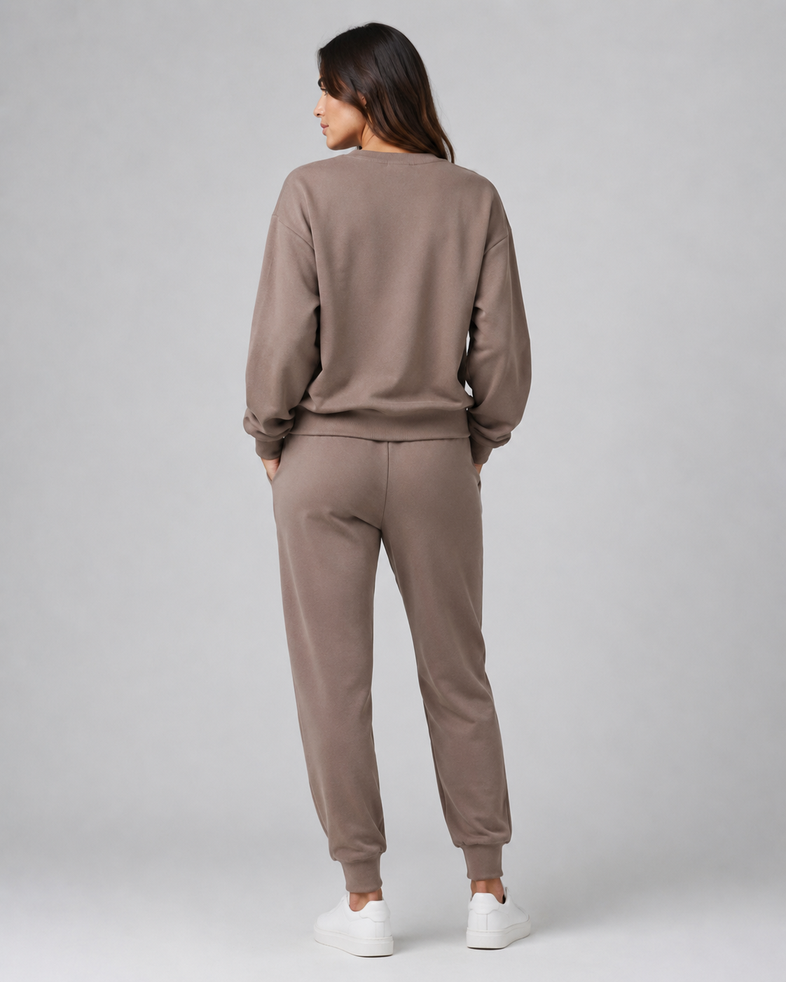 URBX Oversized Crewneck Lounge Set Mocha - Back straight full body