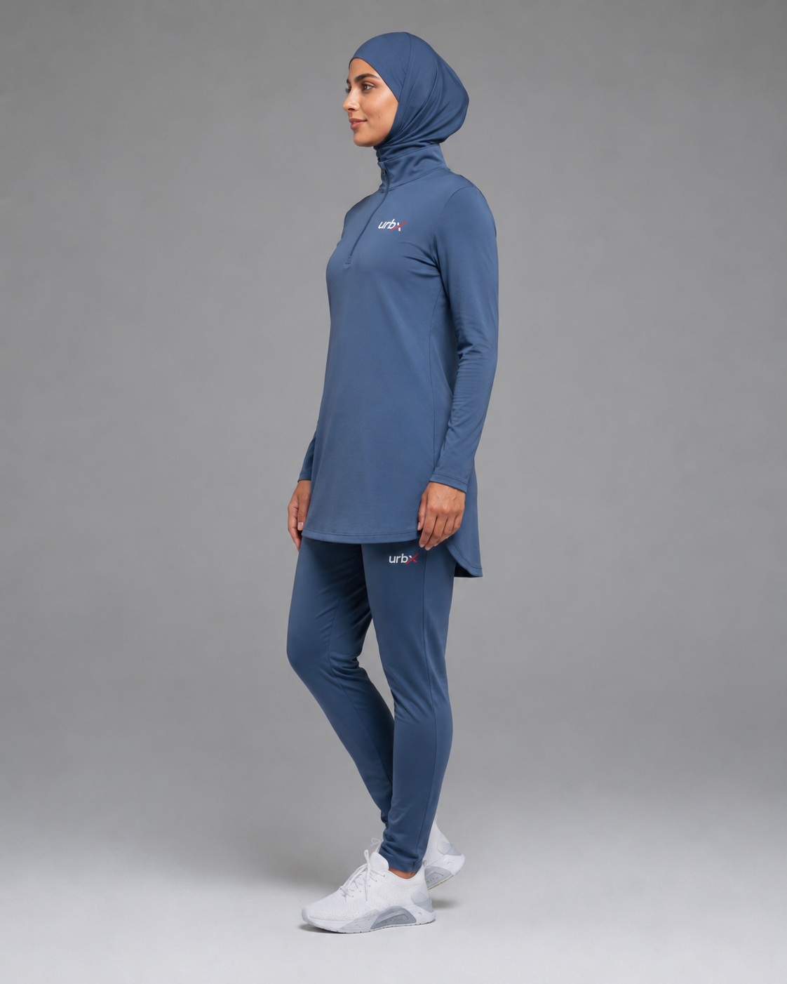 URBX Modest Activewear Set Steel Blue – Side view