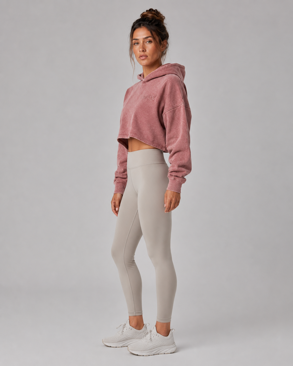 URBX Washed Cropped Oversized Hoodie Dusty Rose - Side view full body