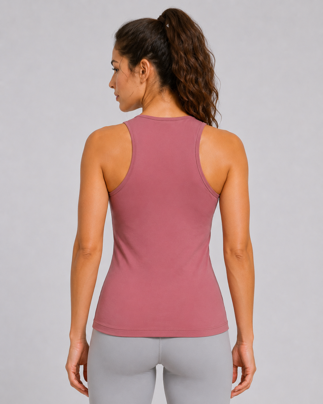 URBX Fitted Racerback Tank Top Dusty Rose - Back straight full body