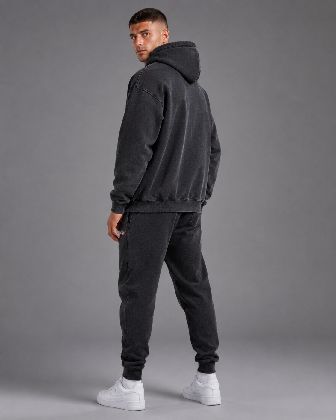 URBX Washed Oversized Tracksuit Washed Black - 3/4 front view