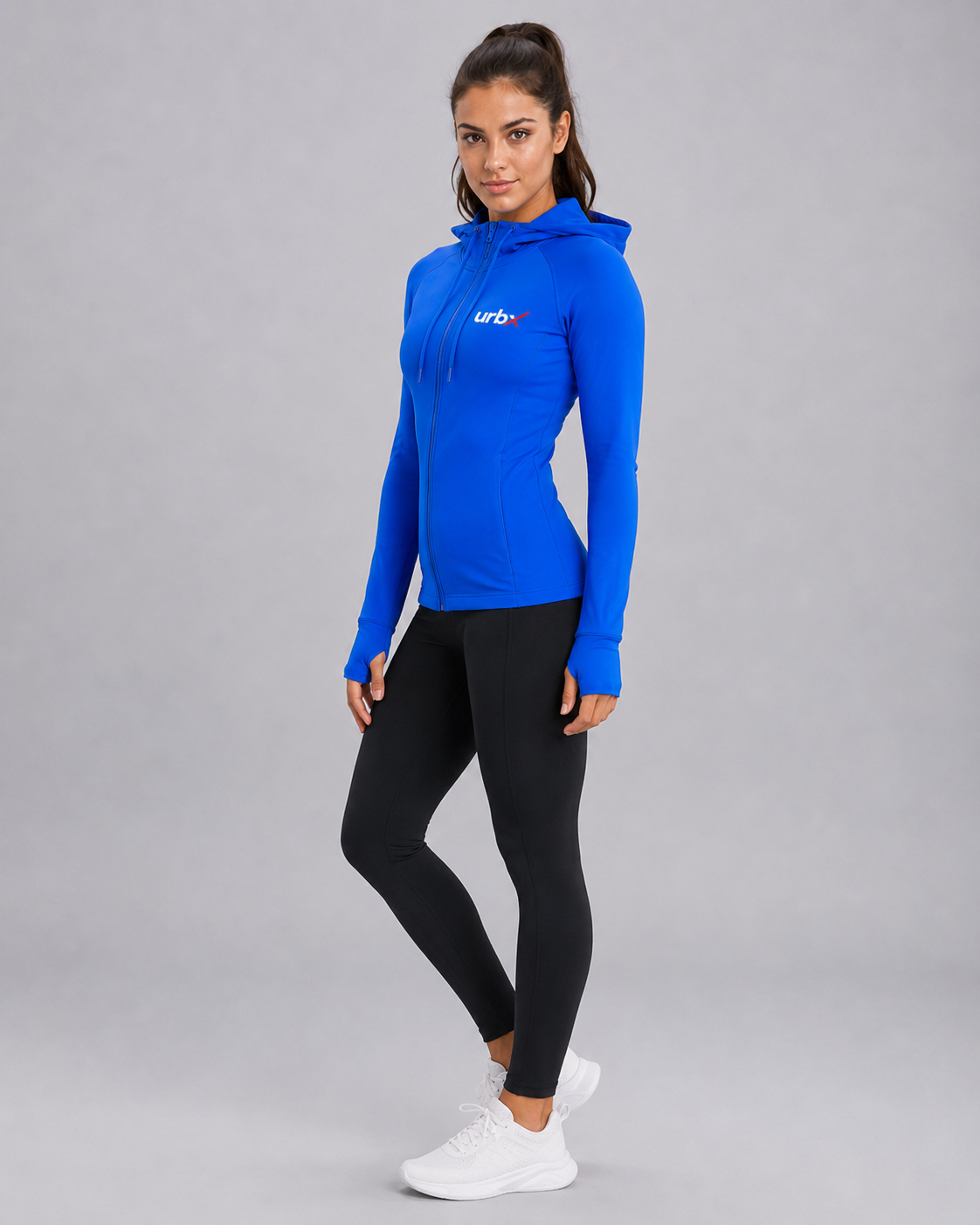 URBX Fitted Zip-Up Hoodie Jacket Electric Blue – Side view