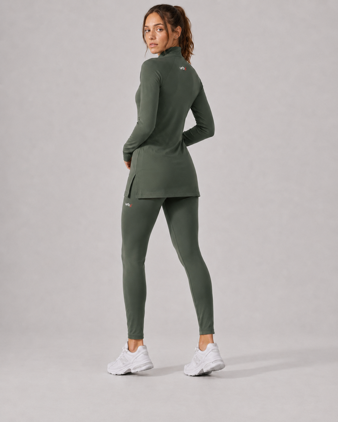 URBX Modest Quarter-Zip Training Set Forest Green - Back Three Quarter View