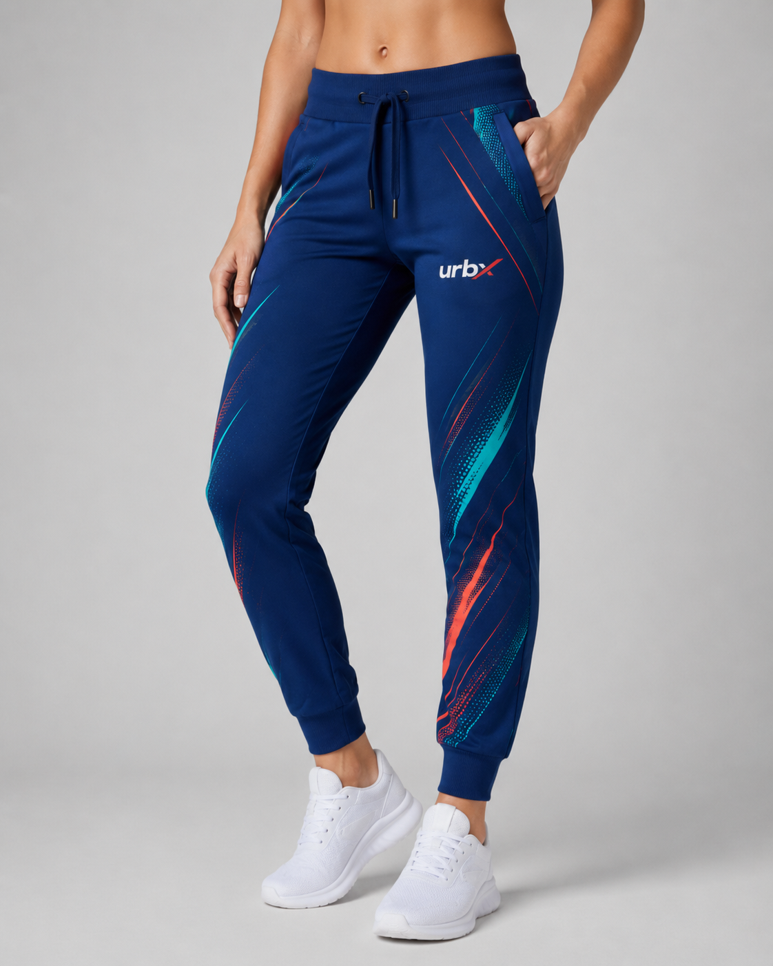 URBX Graphic Performance Joggers Navy Blue – Front angle view 2