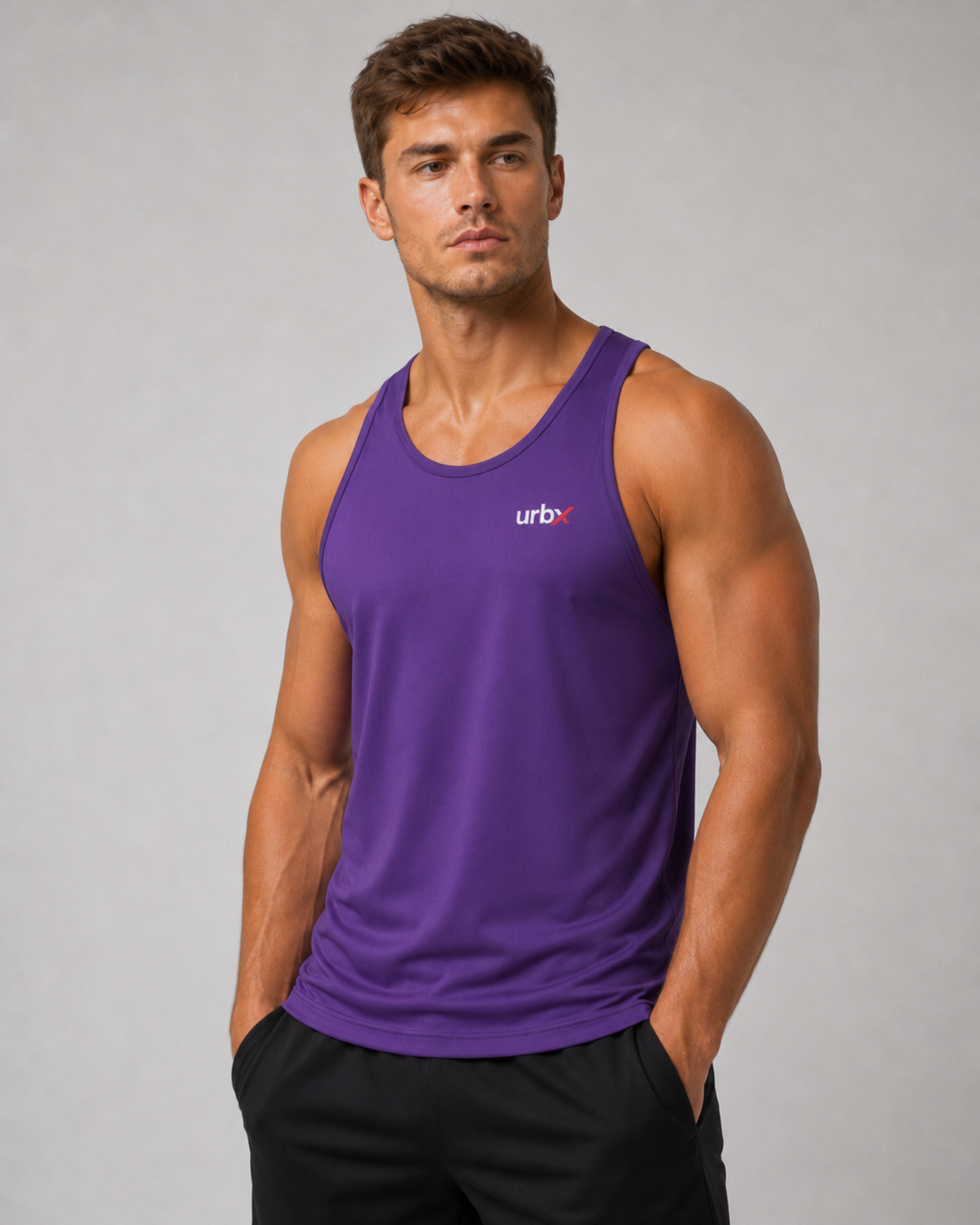 URBX Racerback Tank Purple – Front angle view