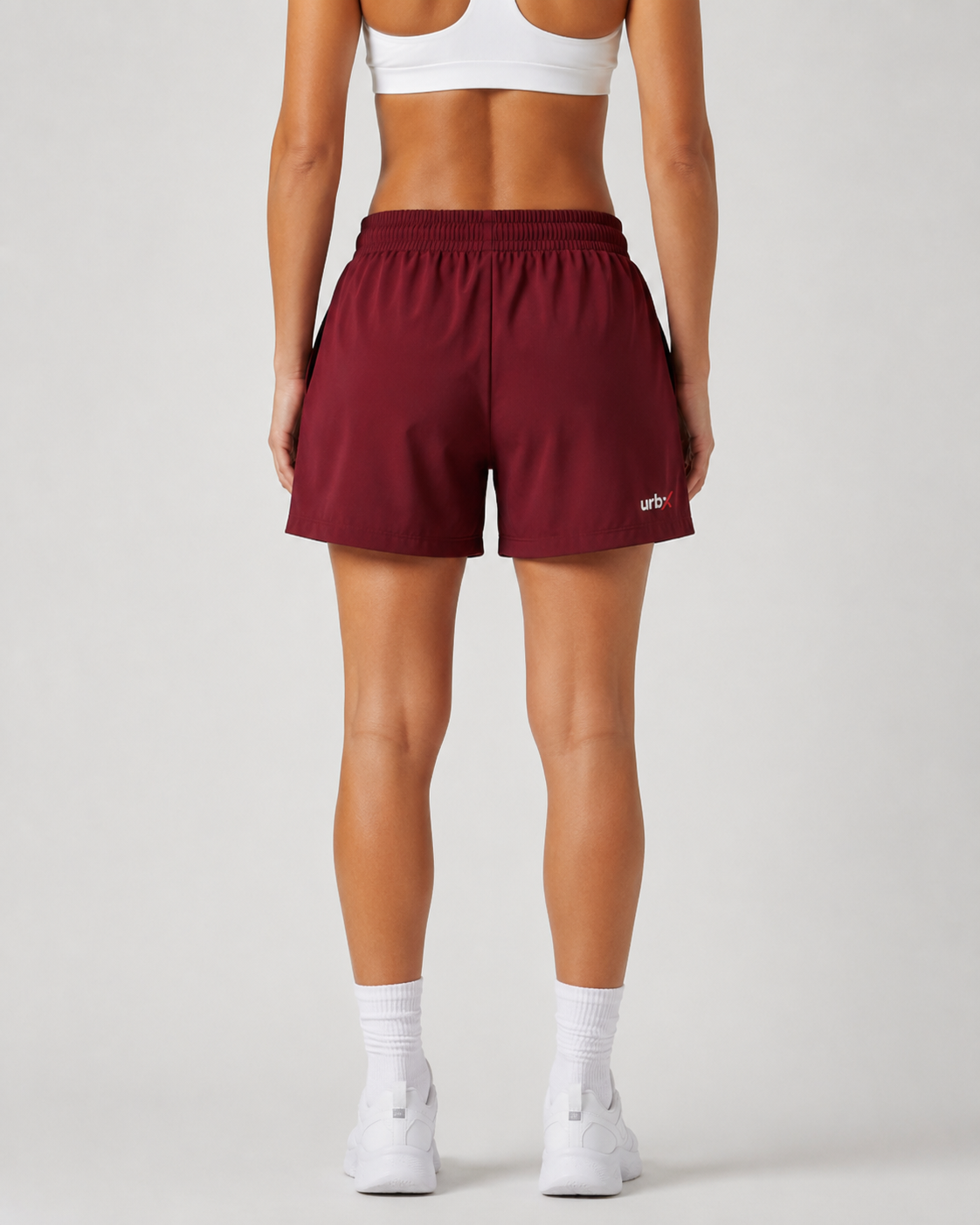 URBX High-Waist Training Shorts Burgundy – Back straight view