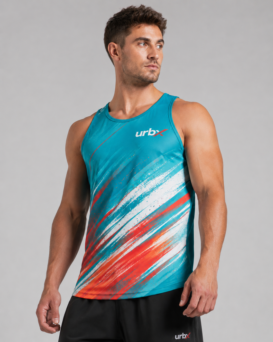 URBX Graphic Performance Tank Top Teal – Front pose view 2