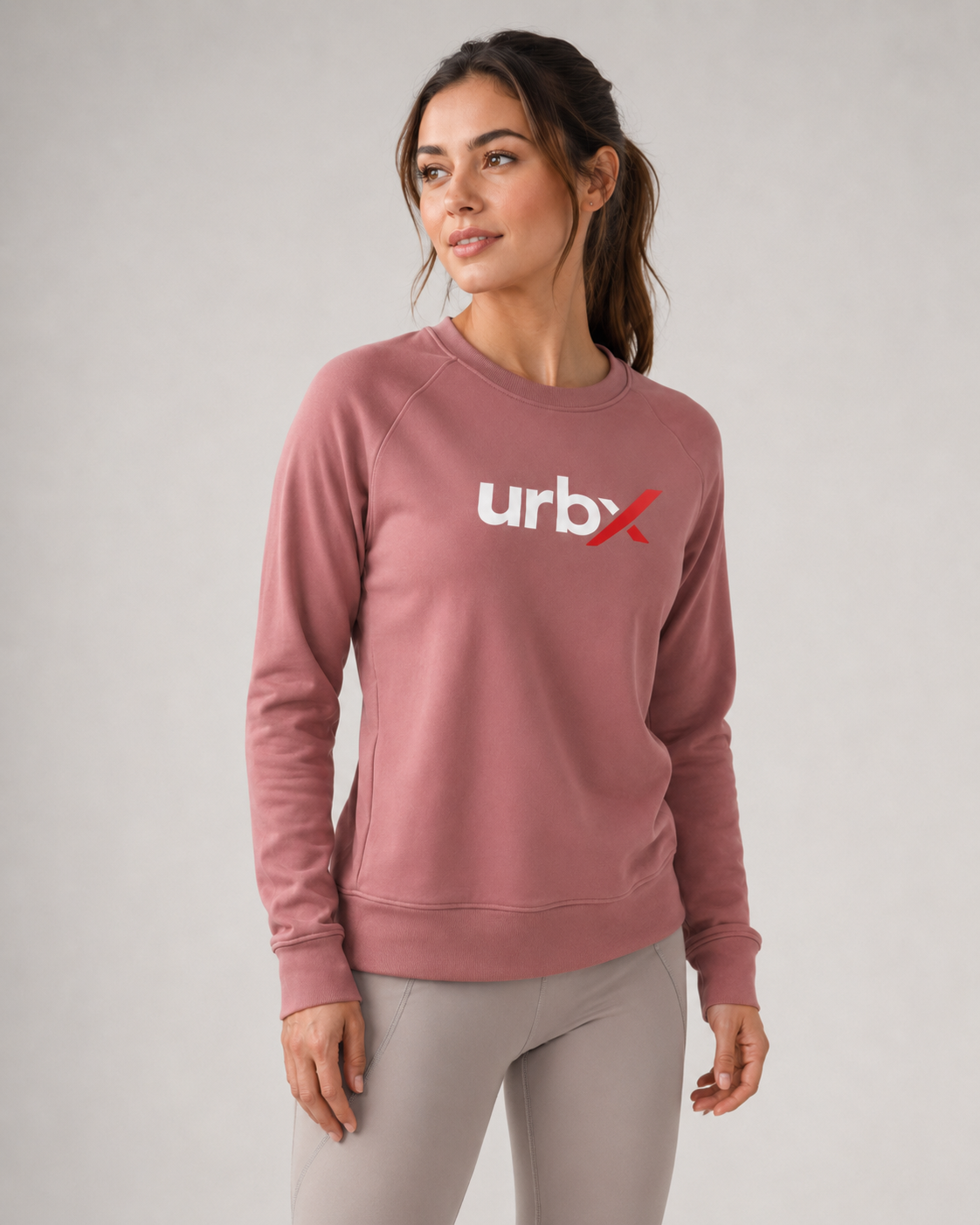 URBX Signature Crew Neck Sweatshirt Dusty Rose - Three Quarter Relaxed View