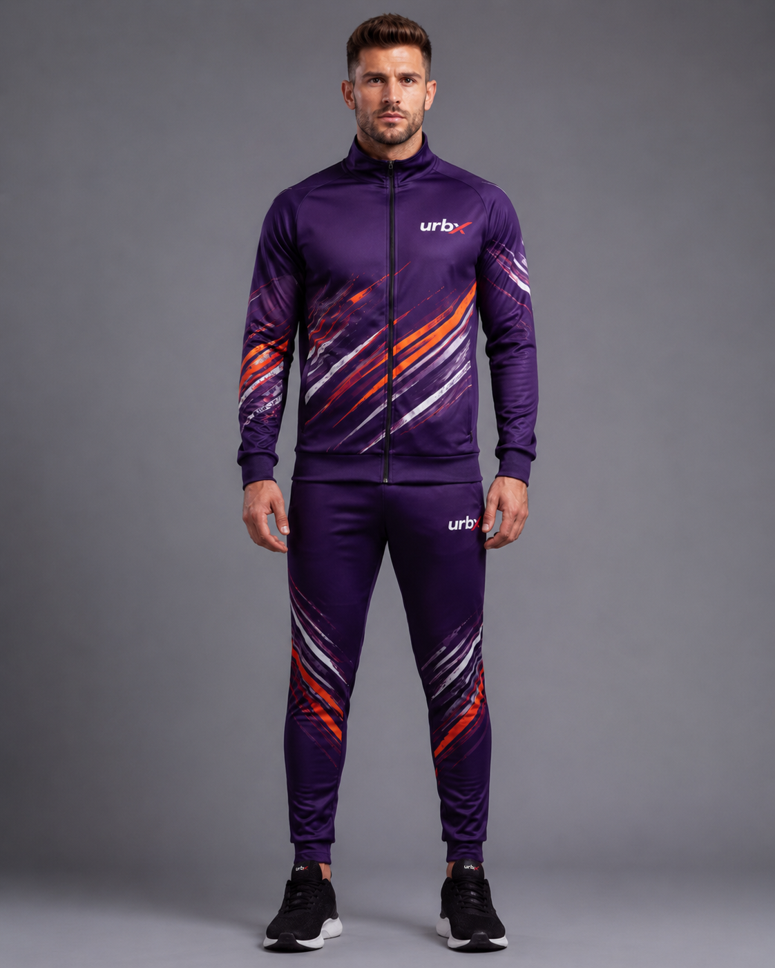URBX Graphic Performance Tracksuit Deep Purple – Front straight view