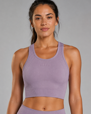 URBX Seamless Ribbed Racerback Crop Tank Dusty Mauve - Front close-up view