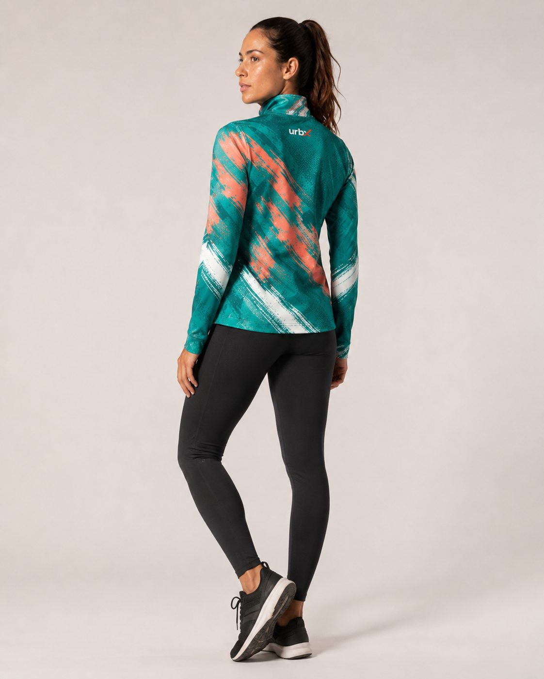 URBX Graphic Performance Jacket Teal – Front zip-up detail view