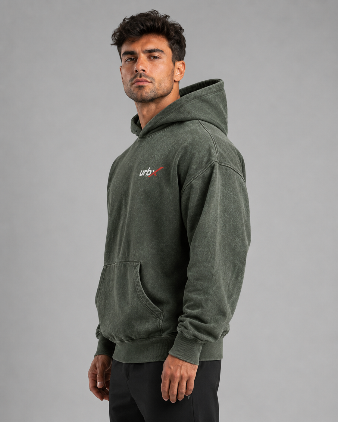 URBX Washed Oversized Hoodie Olive - Back view