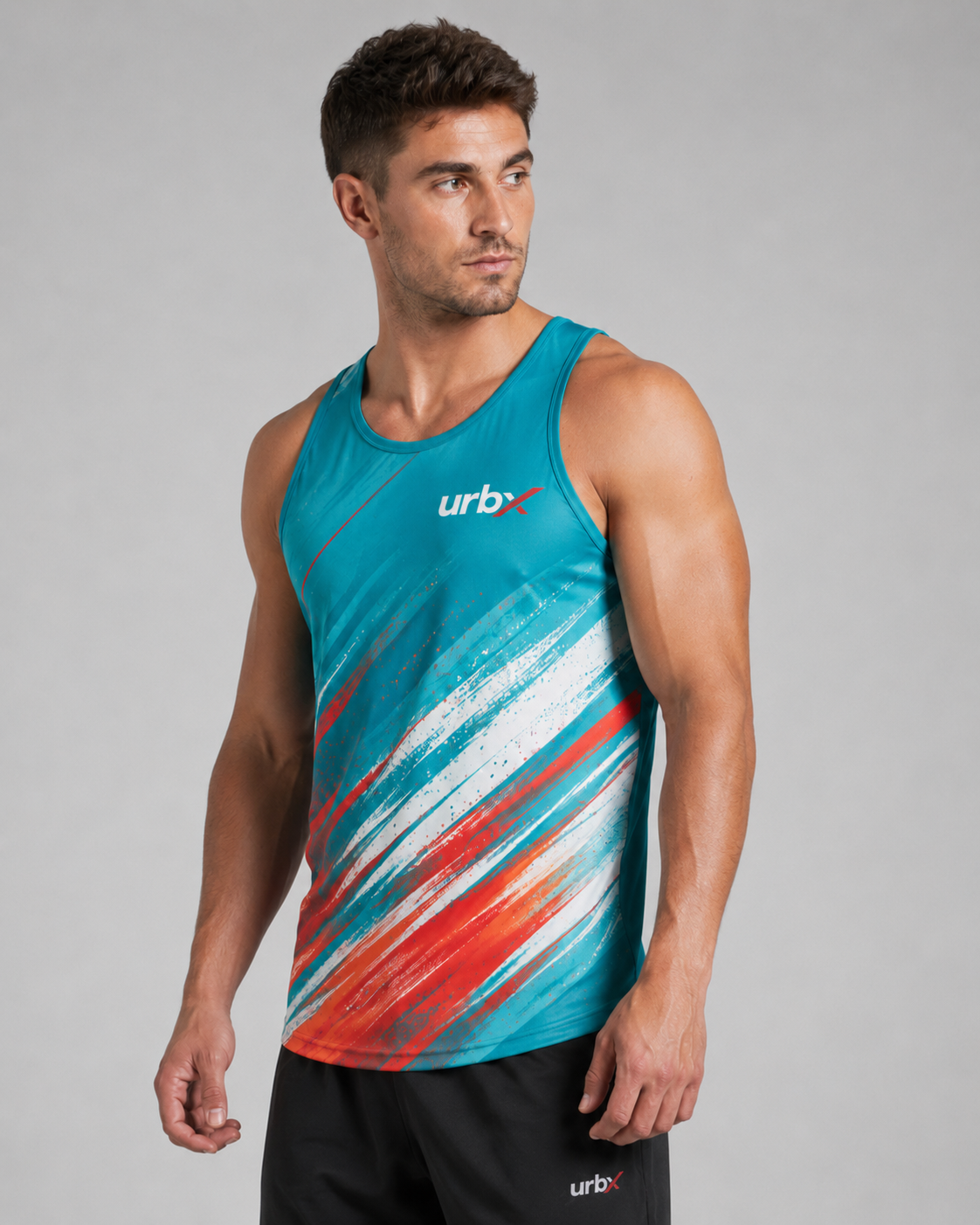 URBX Graphic Performance Tank Top Teal – Front angle view 2