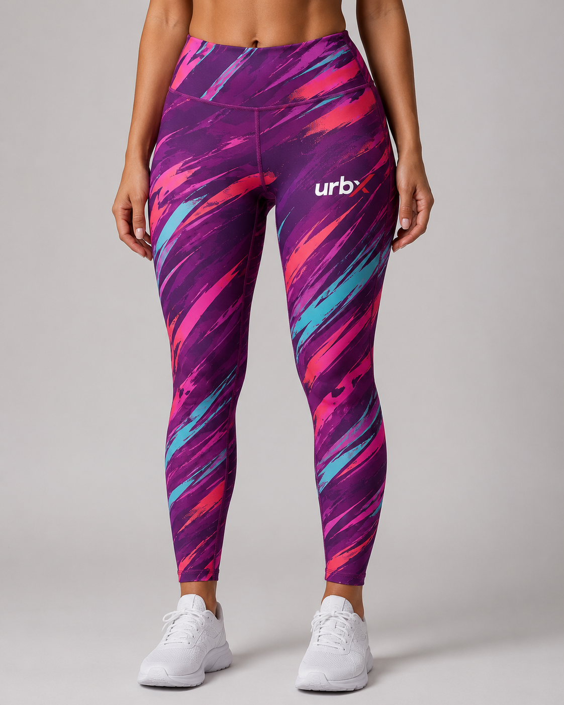 URBX Graphic High-Waist Leggings Deep Purple – Front straight view 1