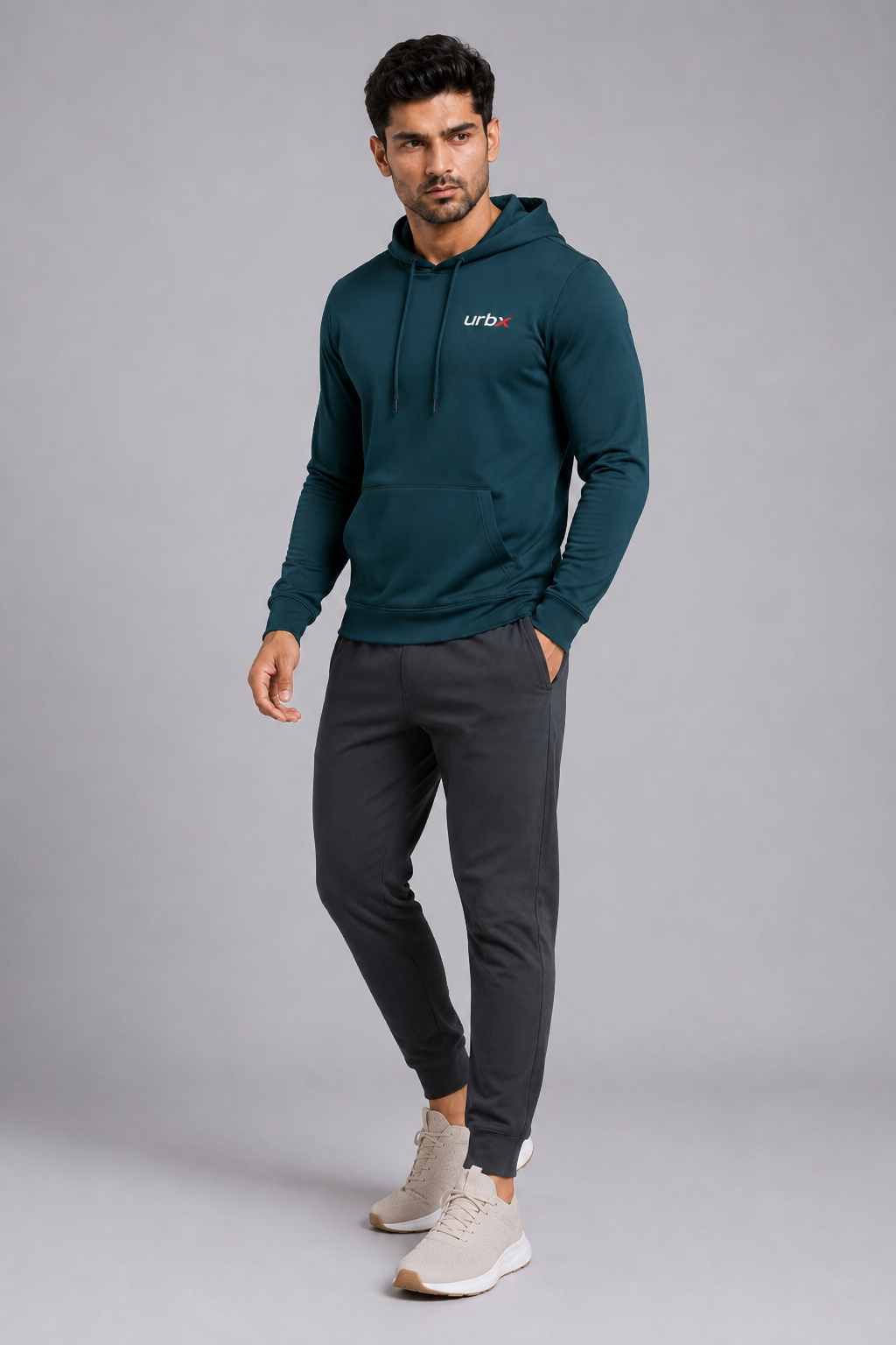 URBX Essential Pullover Hoodie Teal - Three Quarter Angled