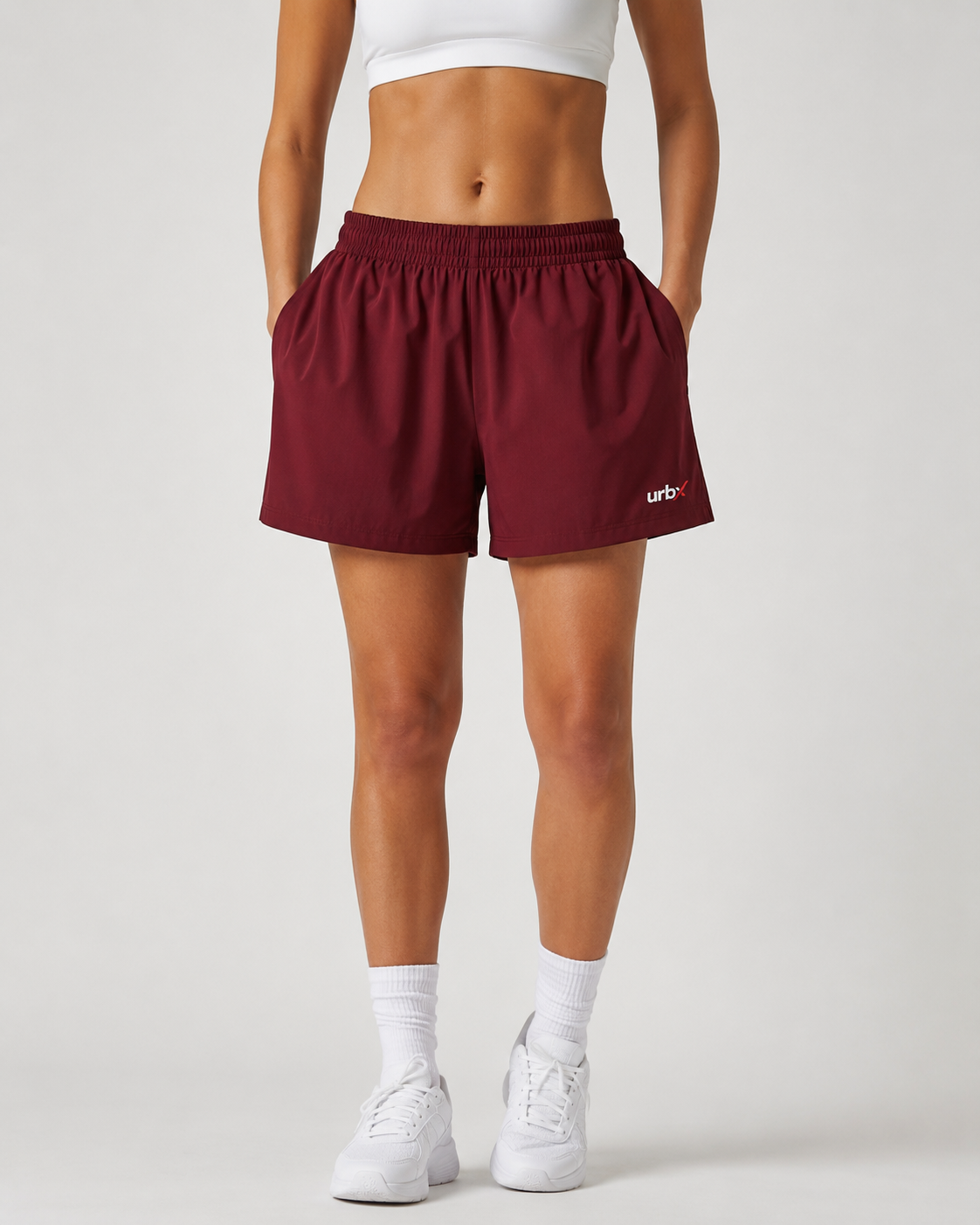 URBX High-Waist Training Shorts – Burgundy