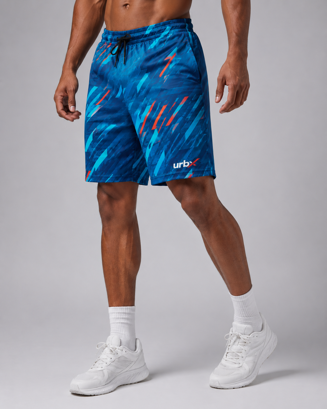 URBX Graphic Training Shorts Blue – Front angle view 2