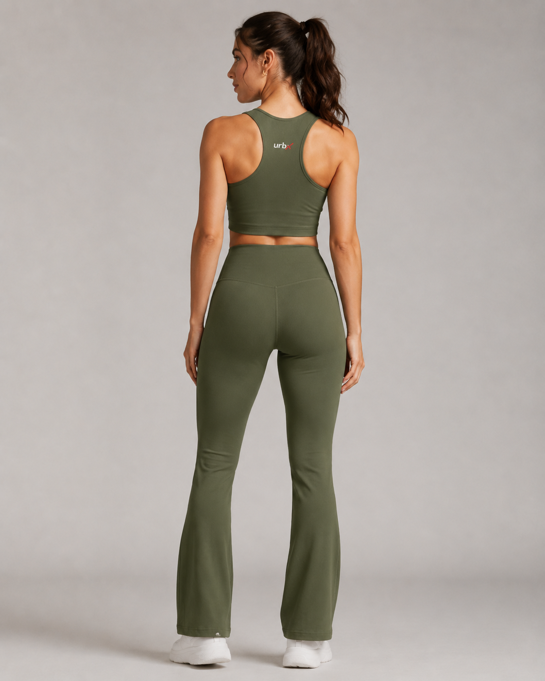 URBX Ribbed Co-Ord Set Olive Green - Back straight full body