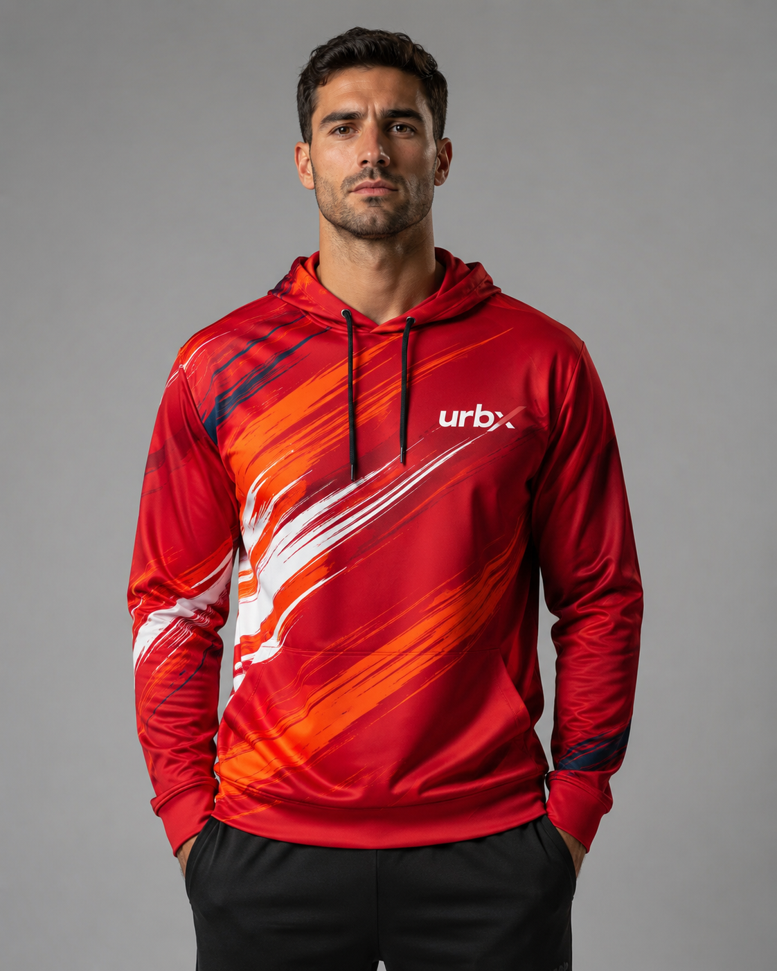 URBX Graphic Performance Hoodie Red – Front straight view