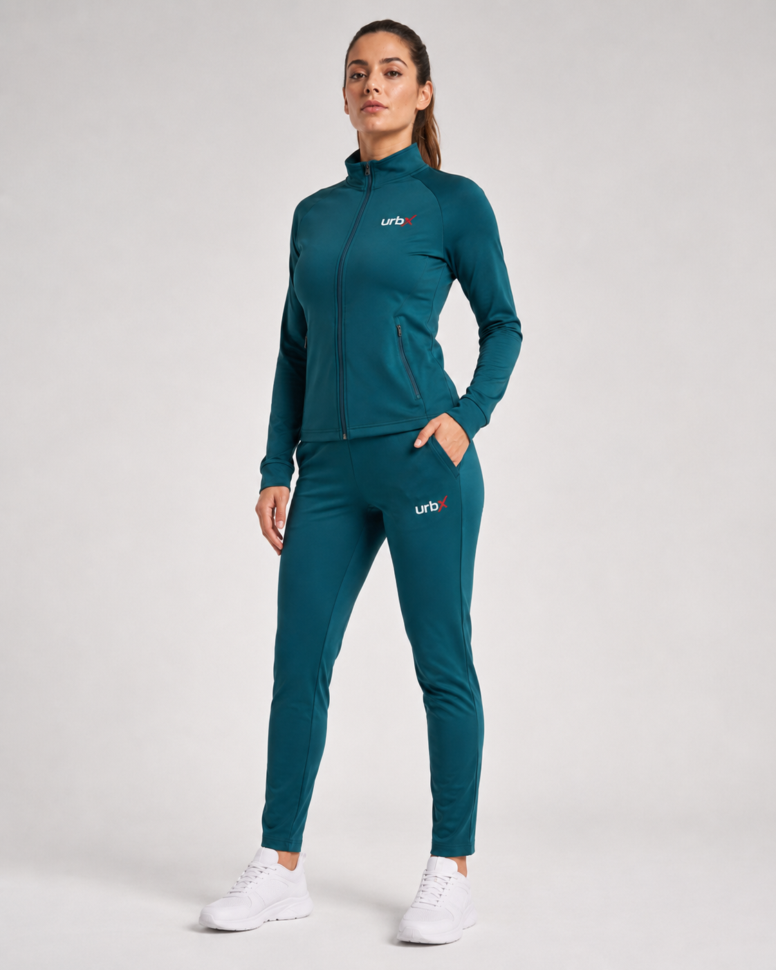 URBX Women Signature Tracksuit Deep Teal - Three Quarter Front View