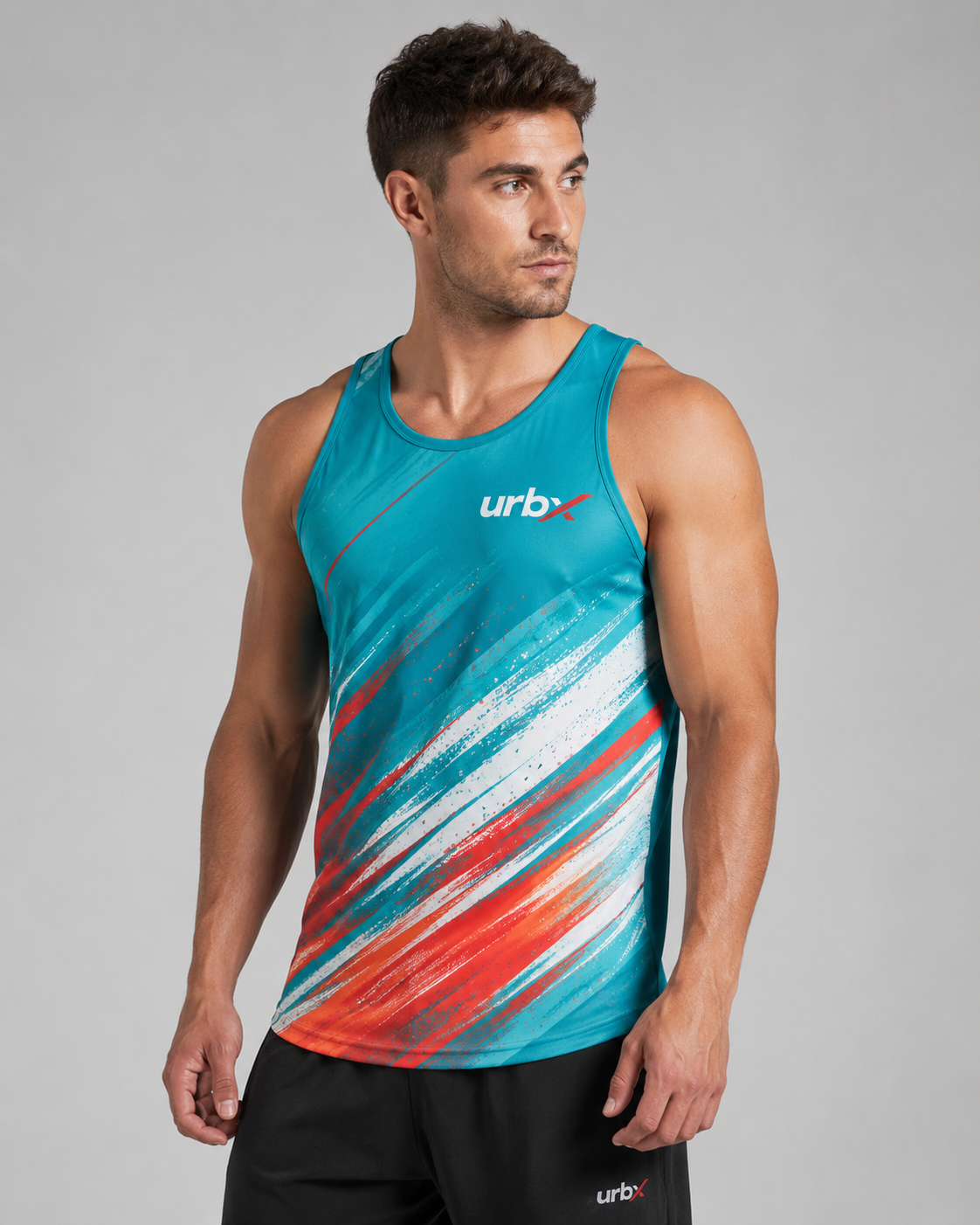 URBX Graphic Performance Tank Top Teal – Front straight view