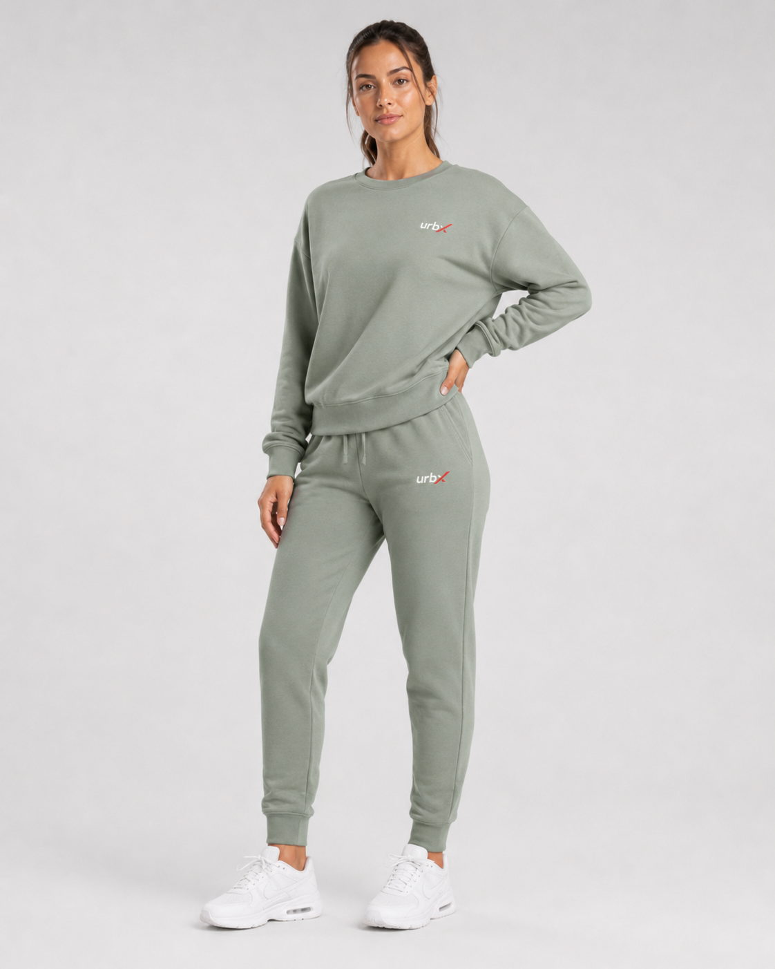URBX Loungewear Set Sage – Front relaxed pose