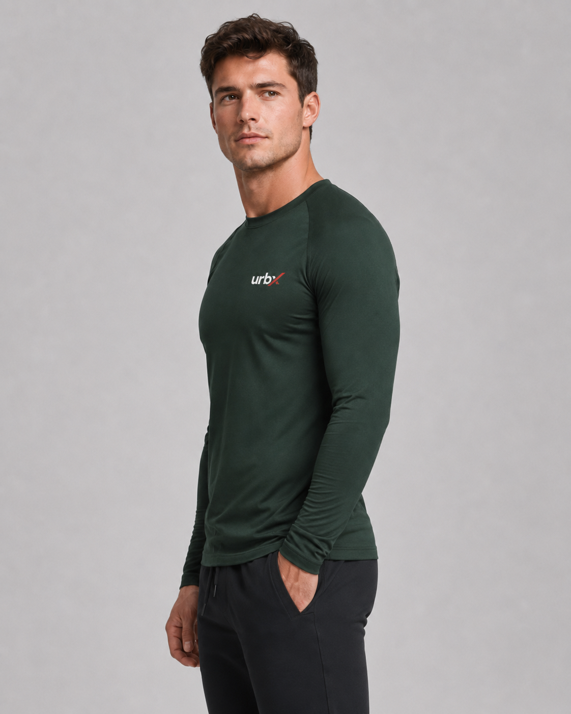URBX Long Sleeve Performance Top Forest Green – Side view