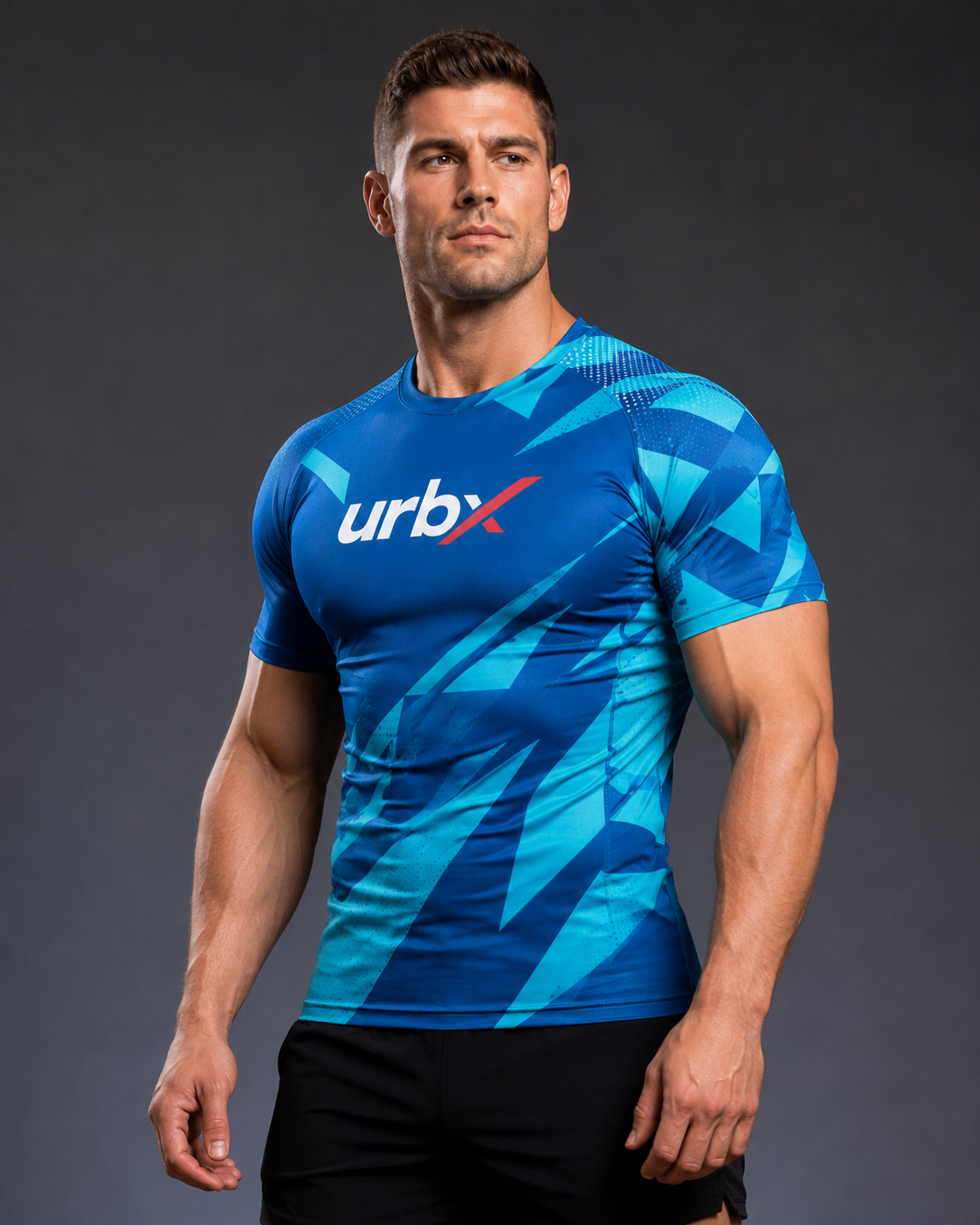 URBX Graphic Compression Base Layer Tee Royal Blue – Front angle view 2