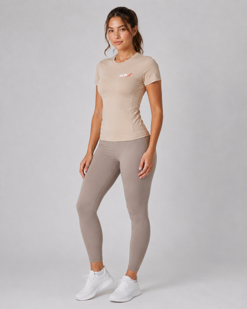 URBX Fitted Crew Neck Tee Sand - Side profile full body