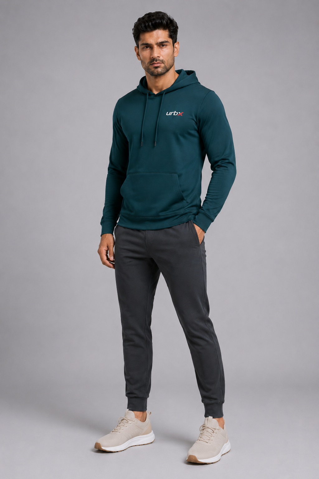 URBX Essential Pullover Hoodie Teal - Three Quarter View