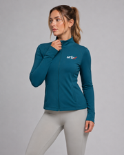 URBX Women Pro Full-Zip Jacket Teal - Close Up Three Quarter View