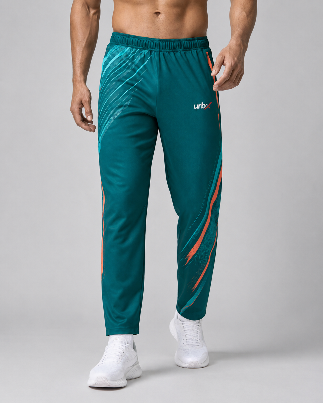 URBX Graphic Performance Pants Teal – Front walking view